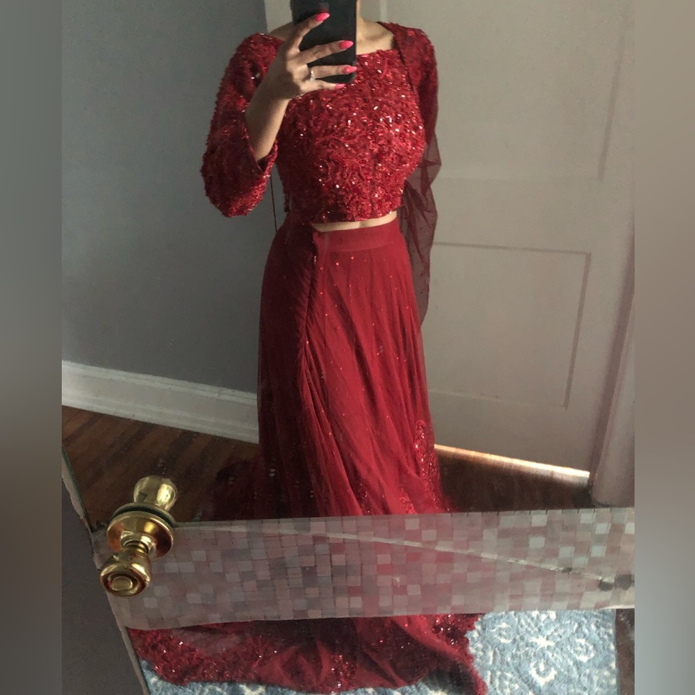 Red Zardozi Custom Lehenga